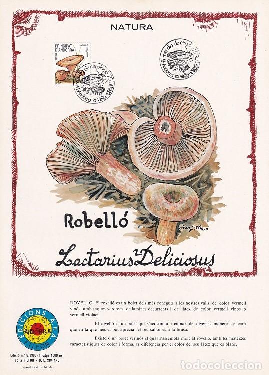 Timbres: Andorra 1983 N&ordm; 6 Tirada 1000 - Natura - Robell&oacute; Lactarius Deliciosus - Setas N&iacute;scalo Lactarius sa..