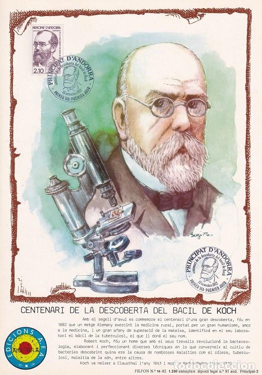 Timbres: Andorra 1982 N&ordm; 14 Tirada 1200 - Centenari de la descoberta del Bacil de Koch - Doctor Robert Koch