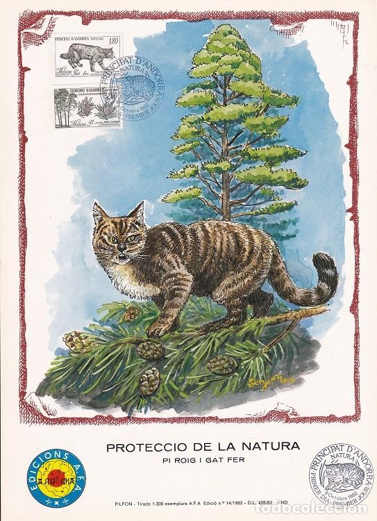 Timbres: Andorra 1982 N&ordm; 14 Tirada 1300 - Protecci&oacute; de la Natura - Pi Roig i Gat fer - Lince - Pino