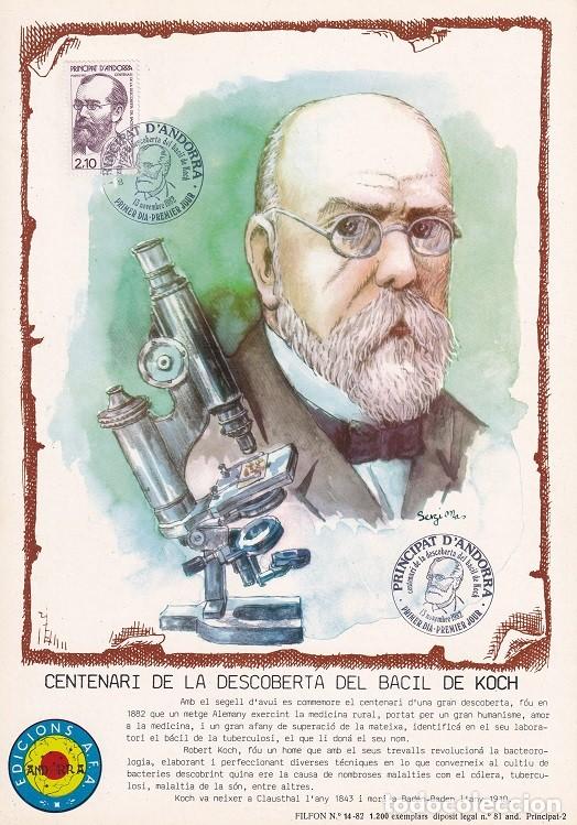 Timbres: Andorra 1982 N&ordm; 14 Tirada 1200 - Centenari de la descoberta del Bacil de Koch - Doctor Robert Koch