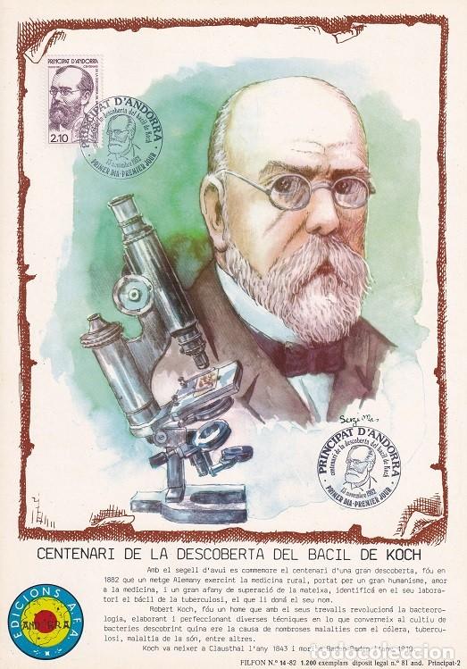 Timbres: Andorra 1982 N&ordm; 14 Tirada 1200 - Centenari de la descoberta del Bacil de Koch - Doctor Robert Koch
