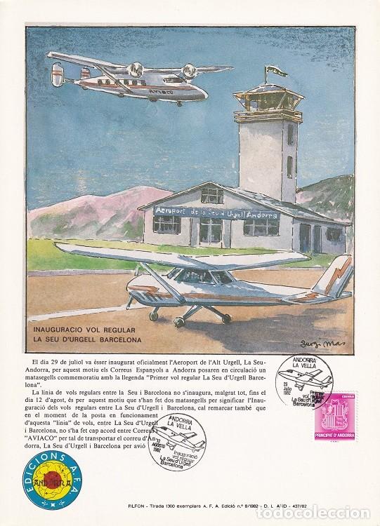 Timbres: Andorra 1982 N&ordm; 8 Tirada 1300 - Inauguraci&oacute; vol regular La Seu d'Urgell Barcelona - Aviaco - Vuelo