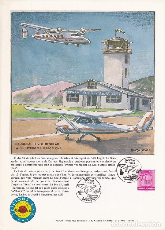 Timbres: Andorra 1982 N&ordm; 8 Tirada 1300 - Inauguraci&oacute; vol regular La Seu d'Urgell Barcelona - Aviaco - Vuelo