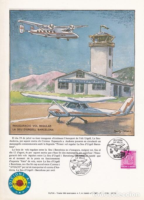 Timbres: Andorra 1982 N&ordm; 8 Tirada 1300 - Inauguraci&oacute; vol regular La Seu d'Urgell Barcelona - Aviaco - Vuelo