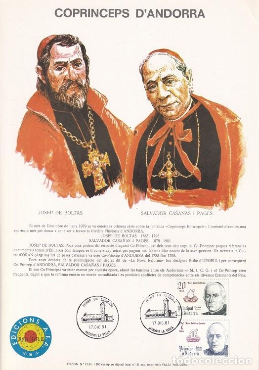 Timbres: Andorra 1981 N&ordm; 12 Tirada 1300 - Copr&iacute;nceps d'Andorra - Copr&iacute;ncipes - Josep de Boltas - Salvador C..