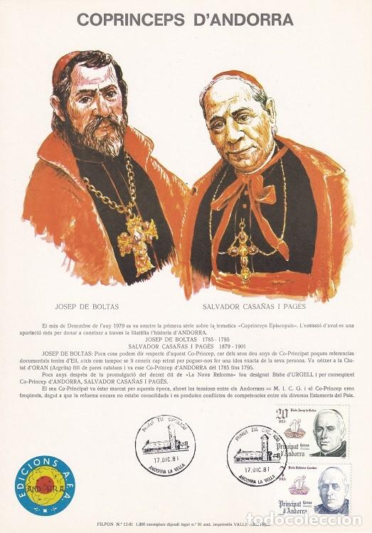 Timbres: Andorra 1981 N&ordm; 12 Tirada 1300 - Copr&iacute;nceps d'Andorra - Copr&iacute;ncipes - Josep de Boltas - Salvador C..