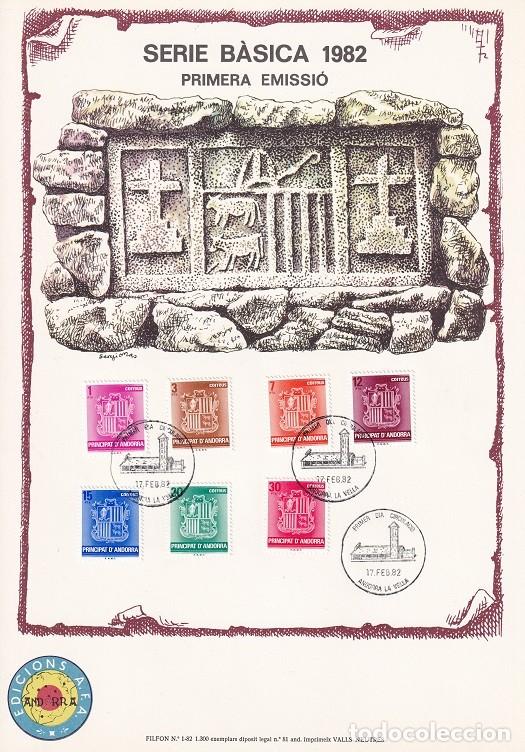 Timbres: Andorra 1982 N&ordm; 1 Tirada 1300 - Serie b&agrave;sica Primera emissi&oacute; - Serie b&aacute;sica completa Escudo Nacional