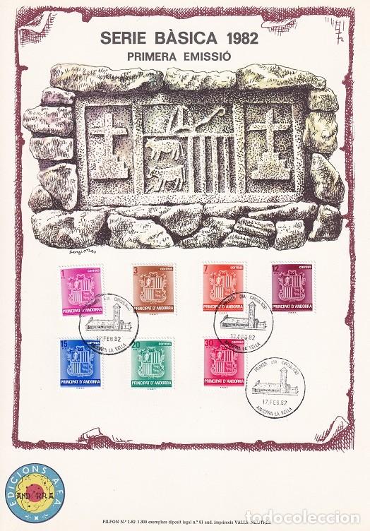 Timbres: Andorra 1982 N&ordm; 1 Tirada 1300 - Serie b&agrave;sica Primera emissi&oacute; - Serie b&aacute;sica completa Escudo Nacional