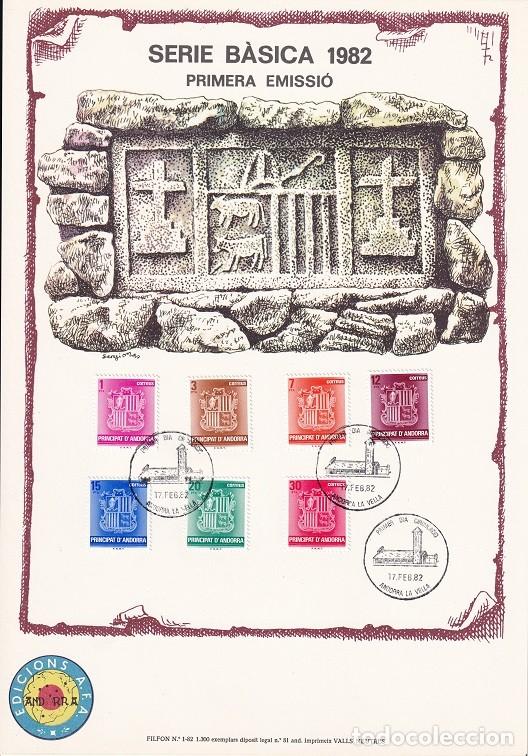 Timbres: Andorra 1982 N&ordm; 1 Tirada 1300 - Serie b&agrave;sica Primera emissi&oacute; - Serie b&aacute;sica completa Escudo Nacional