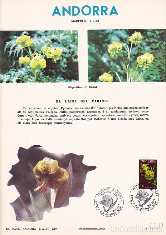 Briefmarken: Andorra 1980 N&ordm; 881 - Flora - Marc&ograve;lig groc Lila pirenaica Lilium pyrenaicum - El Llibre del Pirineu