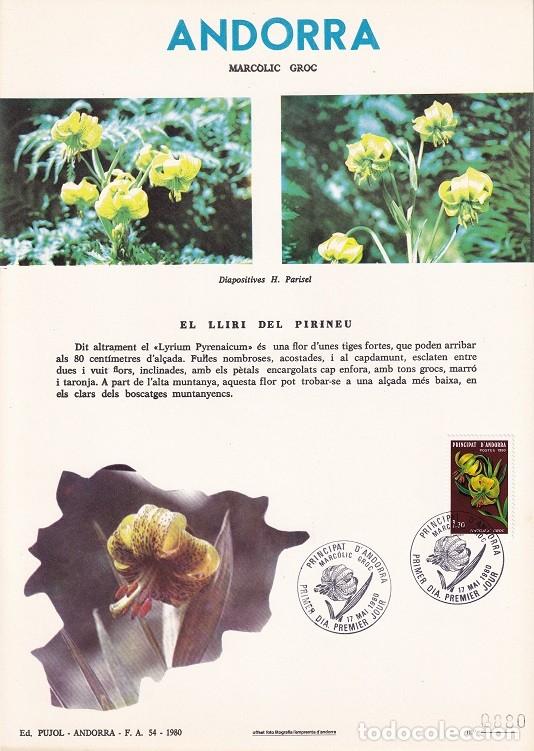 Briefmarken: Andorra 1980 N&ordm; 880 - Flora - Marc&ograve;lig groc Lila pirenaica Lilium pyrenaicum - El Llibre del Pirineu