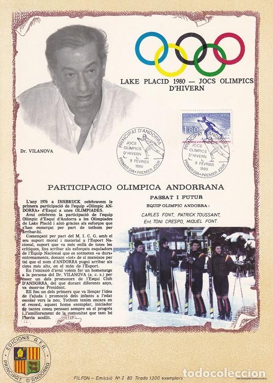 Briefmarken: Andorra 1980 N&ordm; 2 Tirada 1300 - Lake Placid Jocs Ol&iacute;mpics d'Hivern - Esqu&iacute; de fondo - Dr. Vilanova