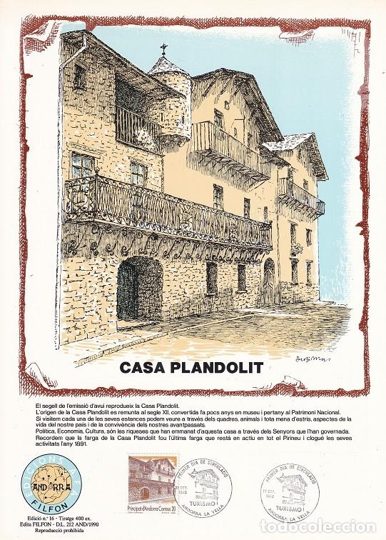 Timbres: Andorra 1990 N&ordm; 16 Tirada 400 - Casa Plandolit - Turismo - Fachada Casa Plandolit - &Uacute;ltima farga