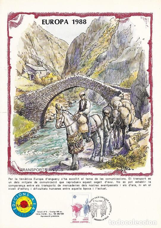 Timbres: Andorra 1988 N&ordm; 9 Tirada 400 - Europa - Transportes y comunicaciones - Transports antics Transportes