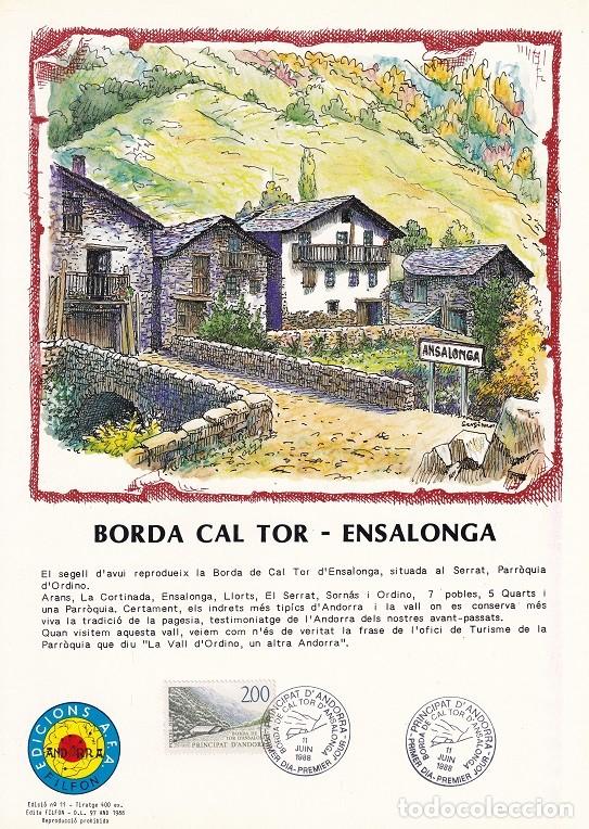 Timbres: Andorra 1988 N&ordm; 11 Tirada 400 - Borda Cal Tor Ensalonga - Turismo - La Tor d&acute;Ansalonga - Ordino