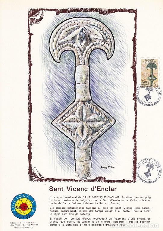 Stamps: Andorra 1989 N&ordm; 8 Tirada 400 - Sant Vicen&ccedil; d'Enclar - Arte merovingio Pieza cintur&oacute;n - Santa Coloma