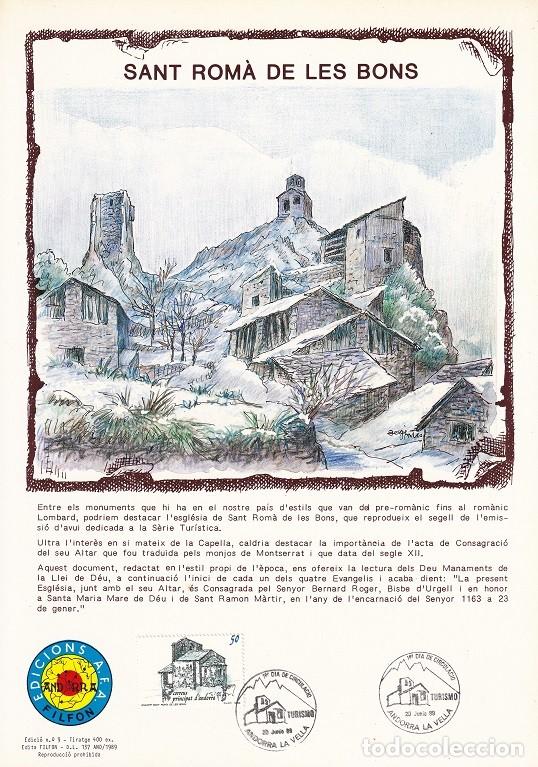 Stamps: Andorra 1989 N&ordm; 9 Tirada 400 - Encamp - Sant Rom&agrave; de Les Bons - Turismo - Capilla Altar - Manaments