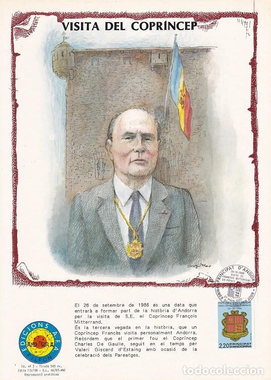 Timbres: Andorra 1987 N&ordm; 3 Tirada 500 - Visita del Copr&iacute;ncep Visita del copr&iacute;ncipe franc&eacute;s - Escudo nacional