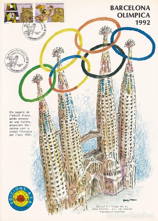Timbres: Andorra 1987 N&ordm; 9 Tirada 500 - JJOO Barcelona Ol&iacute;mpica 1992 Casa de los valles Campanario San Miguel