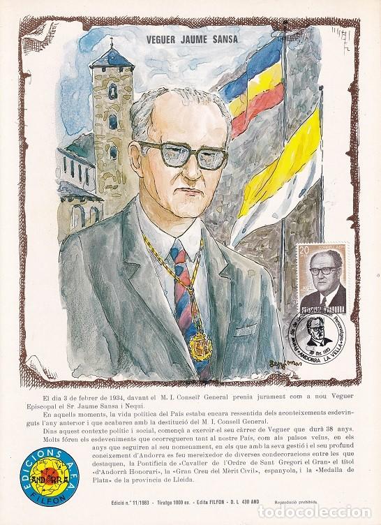 Sellos: Andorra 1983 N&ordm; 11 Tirada 1000 - Veguer episcopal Veguer Jaume Sansa Nequi 1908-1977 - Correo a&eacute;reo