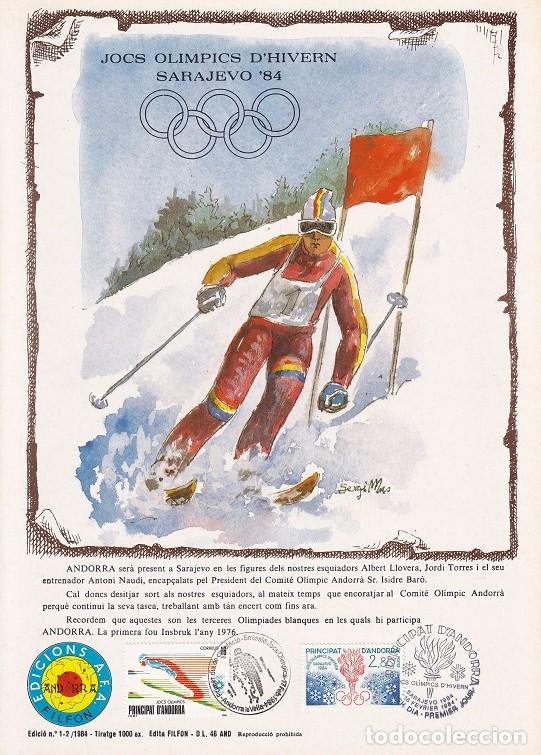 Selos: Andorra 1984 N&ordm; 1-2 Tirada 1000 - Jocs Ol&iacute;mpics d'hivern Sarajevo 84 - Salto esqu&iacute; - Llama y aros