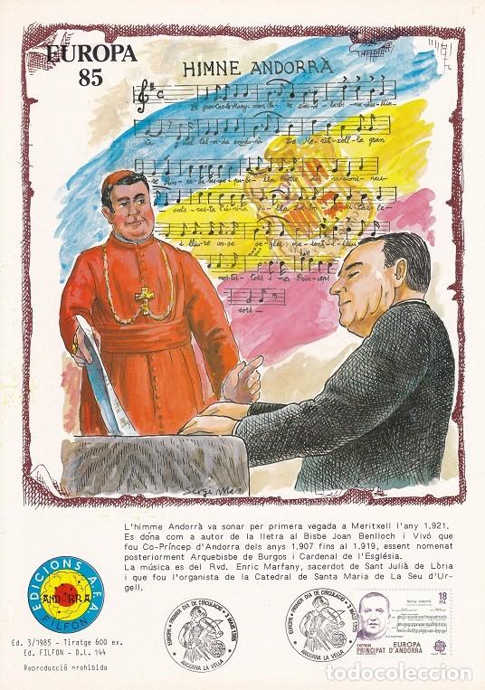 Stamps: Andorra 1985 N&ordm; 3 Tirada 600 - Himne andorr&agrave; - Europa 85 - Himno de Andorra - Enric Marfany