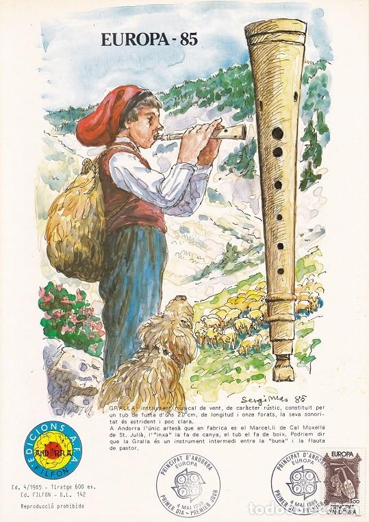 Stamps: Andorra 1985 N&ordm; 4 Tirada 600 - Europa 85 A&ntilde;o d la m&uacute;sica - La gralla Instrumentos musicales antiguos