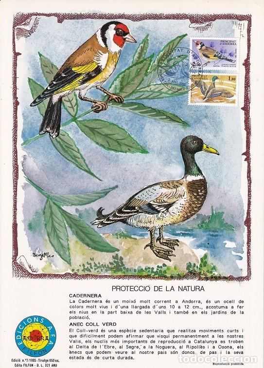 Stamps: Andorra 1985 N&ordm; 7 Tirada 650 - Protecci&oacute; Natura - Cadernera - Anec coll verd - &Aacute;nade real - Jilguero