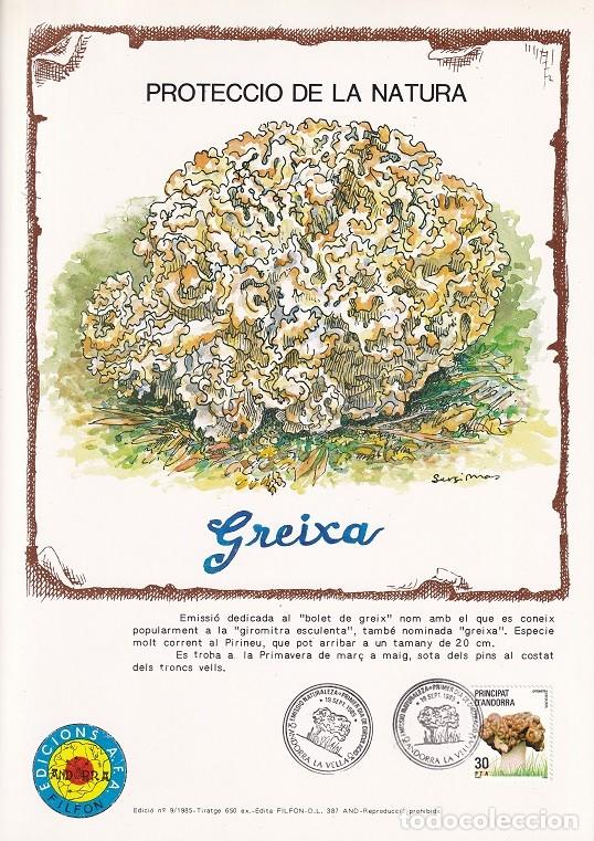 Stamps: Andorra 1985 N&ordm; 9 Tirada 650 - Protecci&oacute; Natura Bolet Greix Greixa - Seta Hongo bonete Gyromitra esc