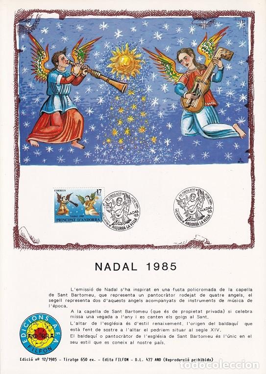 Selos: Andorra 1985 N&ordm; 12 Tirada 650 - Nadal Navidad - Tabla pol&iacute;croma Capilla de San Bartolom&eacute; - &Aacute;ngeles