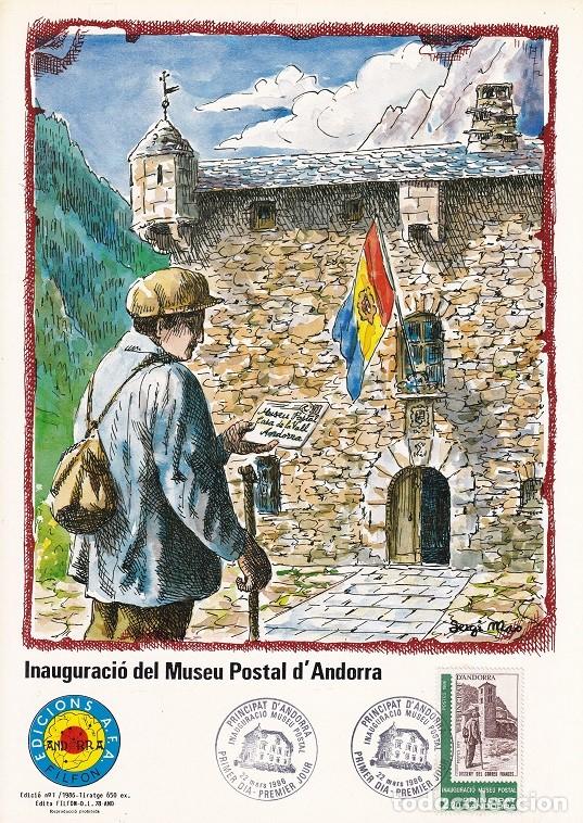 Selos: Andorra 1986 N&ordm; 1 Tirada 650 - Inauguraci&oacute; del Museu Postal d'Andorra - Primer cartero - Apertura