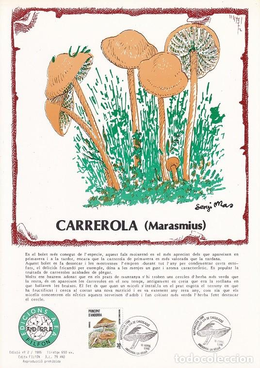 Selos: Andorra 1986 N&ordm; 2 Tirada 650 - Bolets Carrerola (Marasmius) - Senderuela - Marasmius oreades - Setas
