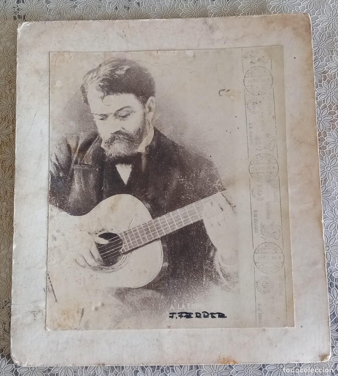 Sellos: L&aacute;mina dibujo Conmemorativa Francisco T&aacute;rrega Vila-real 1984 Matasellos Especial firmado F. Ferrer