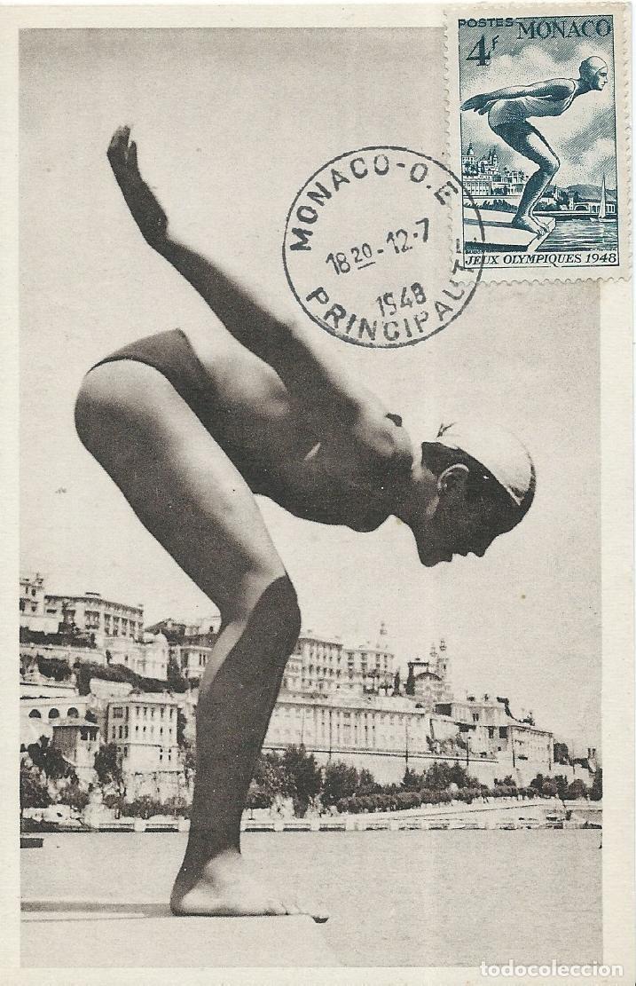 Sellos: 1948. M&Oacute;NACO. M&Aacute;XIMA/MAXIMUM CARD. JJ. OO. LONDRES. NATACI&Oacute;N/SWIMMING. YT 323. DEPORTES/SPORTS.