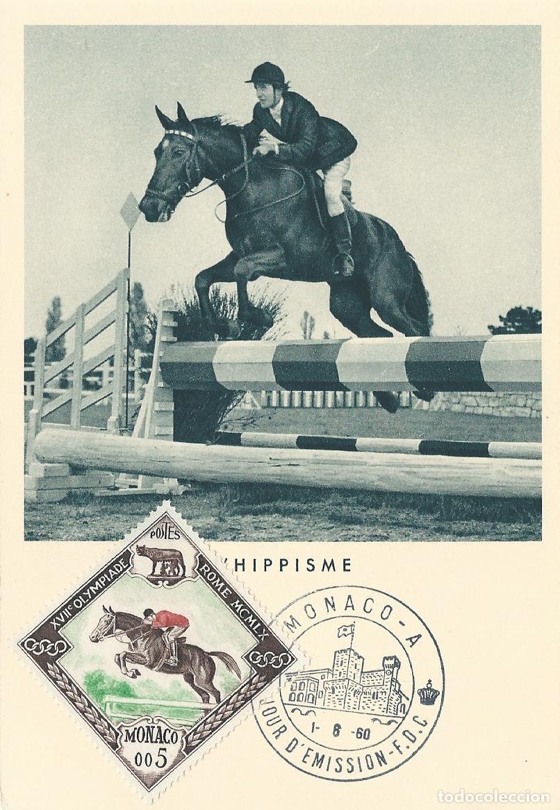 Sellos: 1960. M&Oacute;NACO. M&Aacute;XIMA/MAXIMUM CARD. JJ. OO. ROMA. H&Iacute;PICAS. CABALLOS. YT 532. DEPORTES/SPORTS.