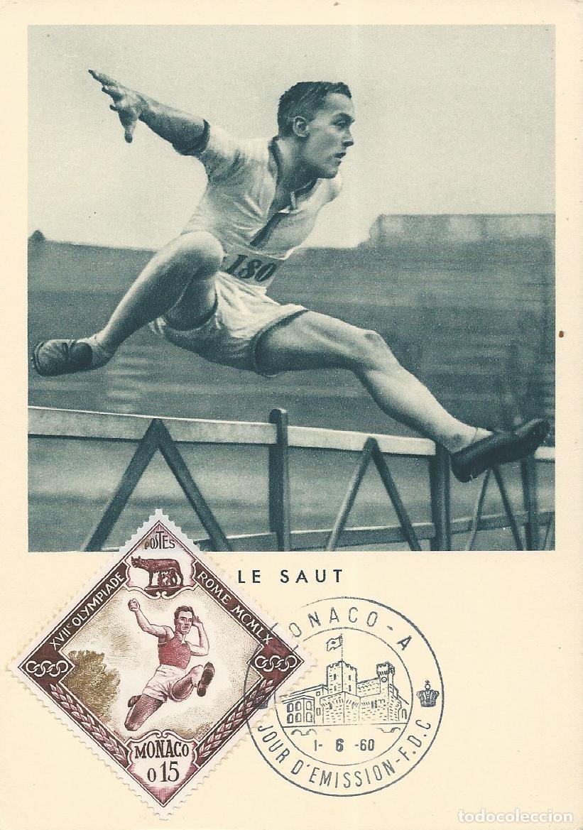 Sellos: 1960. M&Oacute;NACO. M&Aacute;XIMA/MAXIMUM CARD. JJ. OO. ROMA. ATLETISMO/ATHLETICS. YT 534. DEPORTES/SPORTS.