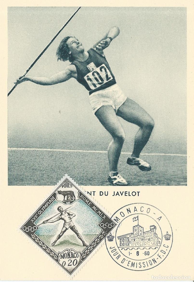 Sellos: 1960. M&Oacute;NACO. M&Aacute;XIMA/MAXIMUM CARD. JJ. OO. ROMA. ATLETISMO/ATHLETICS. YT 535. DEPORTES/SPORTS.