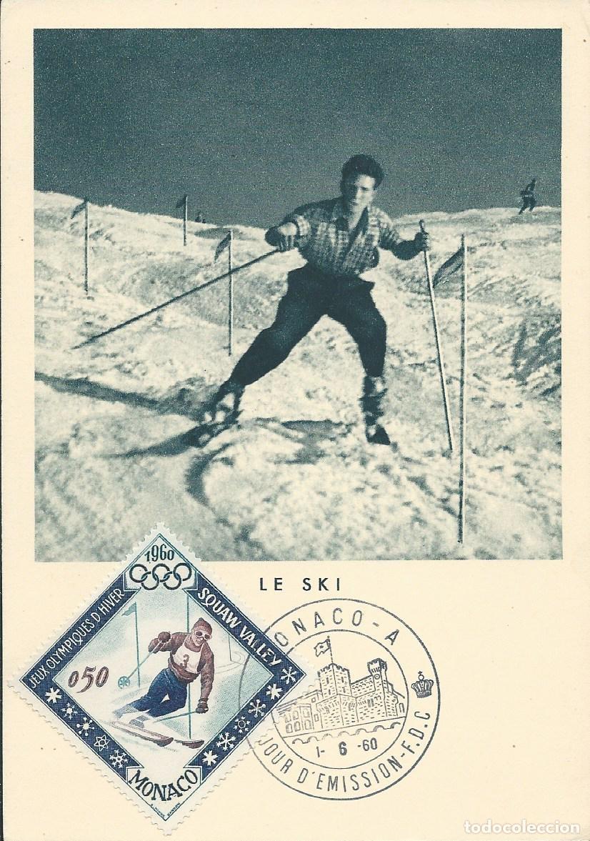 Sellos: 1960. M&Oacute;NACO. M&Aacute;XIMA/MAXIMUM CARD. JJ. OO. SQUAW VALLEY. ESQU&Iacute;/SKIING. YT 537. DEPORTES/SPORTS.