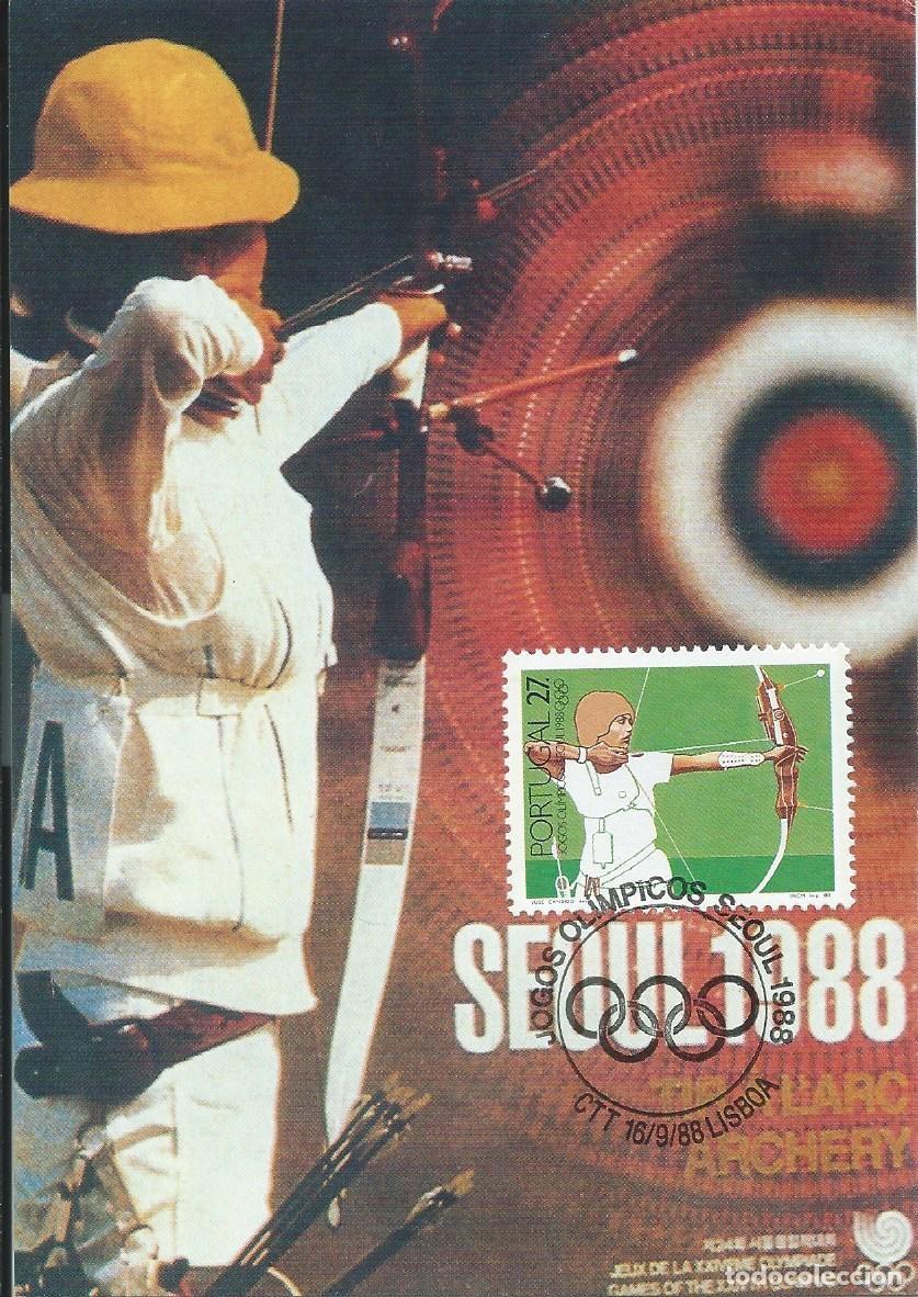 Sellos: 1988. PORTUGAL. M&Aacute;XIMA/MAXIMUM CARD. TIRO CON ARCO/ARCHERY. JJ. OO. SE&Uacute;L. YT 1740. DEPORTES/SPORTS.