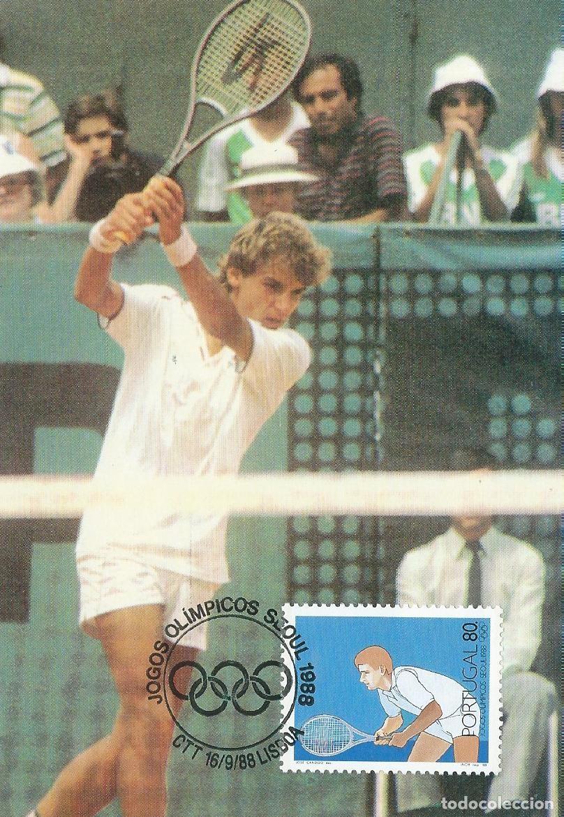 Sellos: 1988. PORTUGAL. M&Aacute;XIMA/MAXIMUM CARD. TENIS/TENNIS. JJ. OO. SE&Uacute;L. YT 1743. DEPORTES/SPORTS.