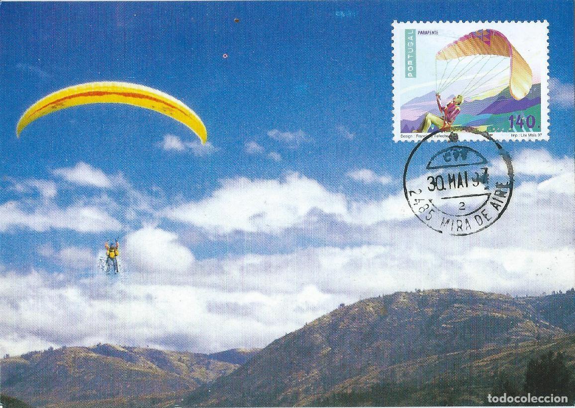 Sellos: 1997. PORTUGAL. M&Aacute;XIMA/MAXIMUM CARD. PARAPENTE/PARAGLIDING. YT 2165. DEPORTES/SPORTS.
