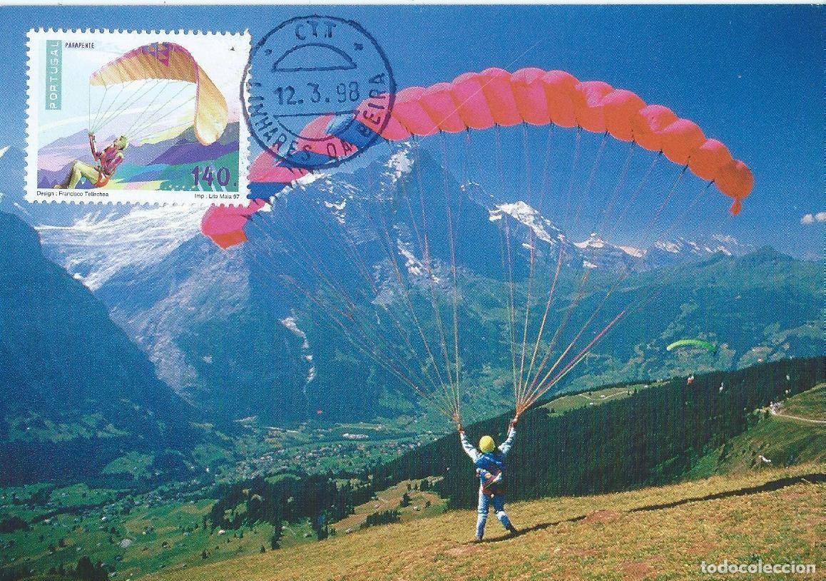 Sellos: 1998. PORTUGAL. M&Aacute;XIMA/MAXIMUM CARD. PARAPENTE/PARAGLIDING. YT 2165. DEPORTES/SPORTS.