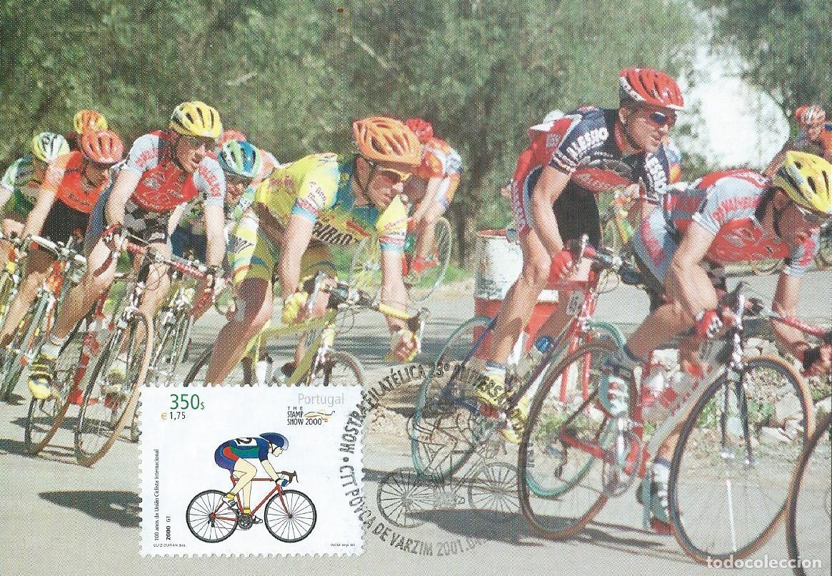 Sellos: 2001. PORTUGAL. M&Aacute;XIMA/MAXIMUM CARD. CICLISMO/CYCLING. YT 2418. CIEN A&Ntilde;OS UCI. DEPORTES/SPORTS.