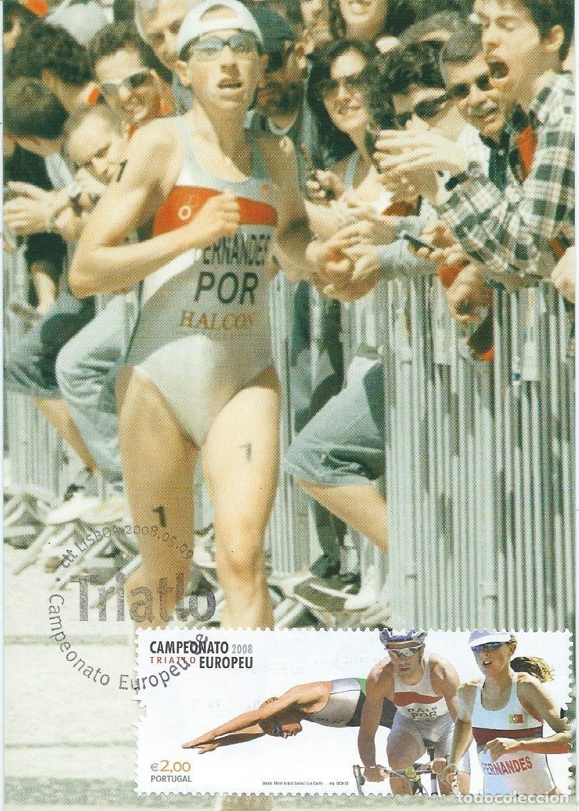 Sellos: 2008. PORTUGAL. M&Aacute;XIMA/MAXIMUM CARD. TRIATLON/TRIATHLON. YVERT 3264. DEPORTES/SPORTS.