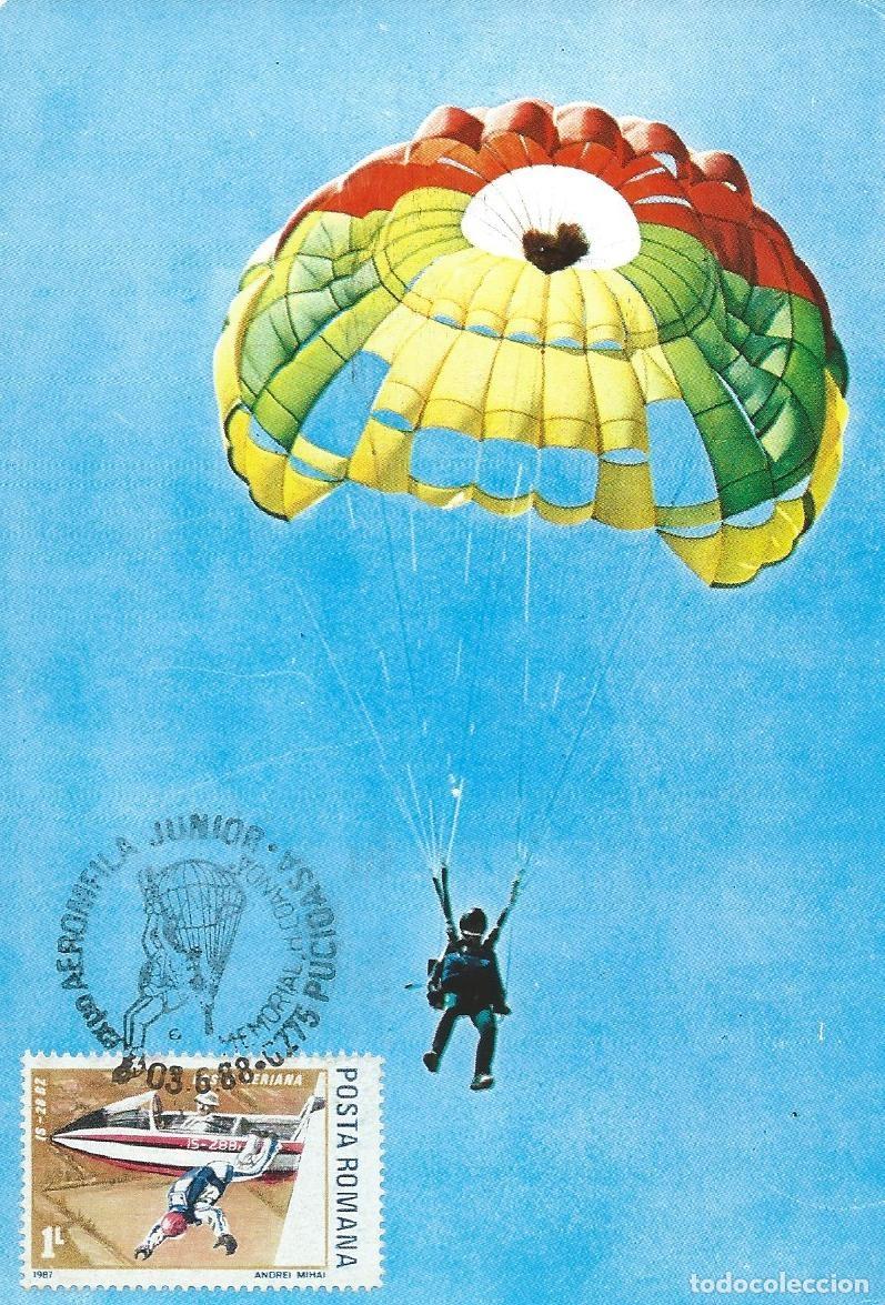 Sellos: 1988. RUMANIA/ROMANIA. M&Aacute;XIMA/MAXIMUM CARD. PARACAIDISMO/PARACHUTING. YT A-302. DEPORTES/SPORTS.