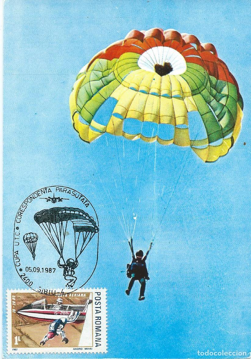 Sellos: 1988. RUMANIA/ROMANIA. M&Aacute;XIMA/MAXIMUM CARD. PARACAIDISMO/PARACHUTING. YT A-302. DEPORTES/SPORTS.