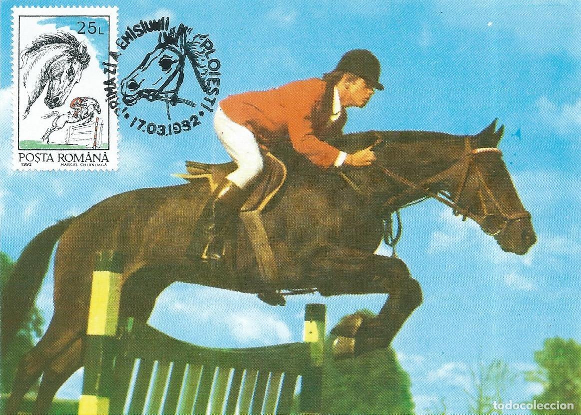 Sellos: 1992. RUMANIA/ROMANIA. M&Aacute;XIMA/MAXIMUM CARD. H&Iacute;PICAS/EQUESTRIAN. CABALLOS. YT 4000. DEPORTES/SPORTS.