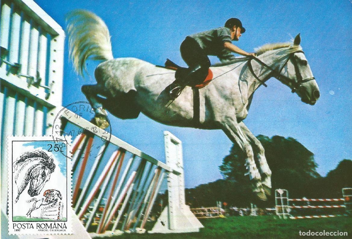Sellos: 1993. RUMANIA/ROMANIA. M&Aacute;XIMA/MAXIMUM CARD. H&Iacute;PICAS/EQUESTRIAN. CABALLOS. YT 4000. DEPORTES/SPORTS.