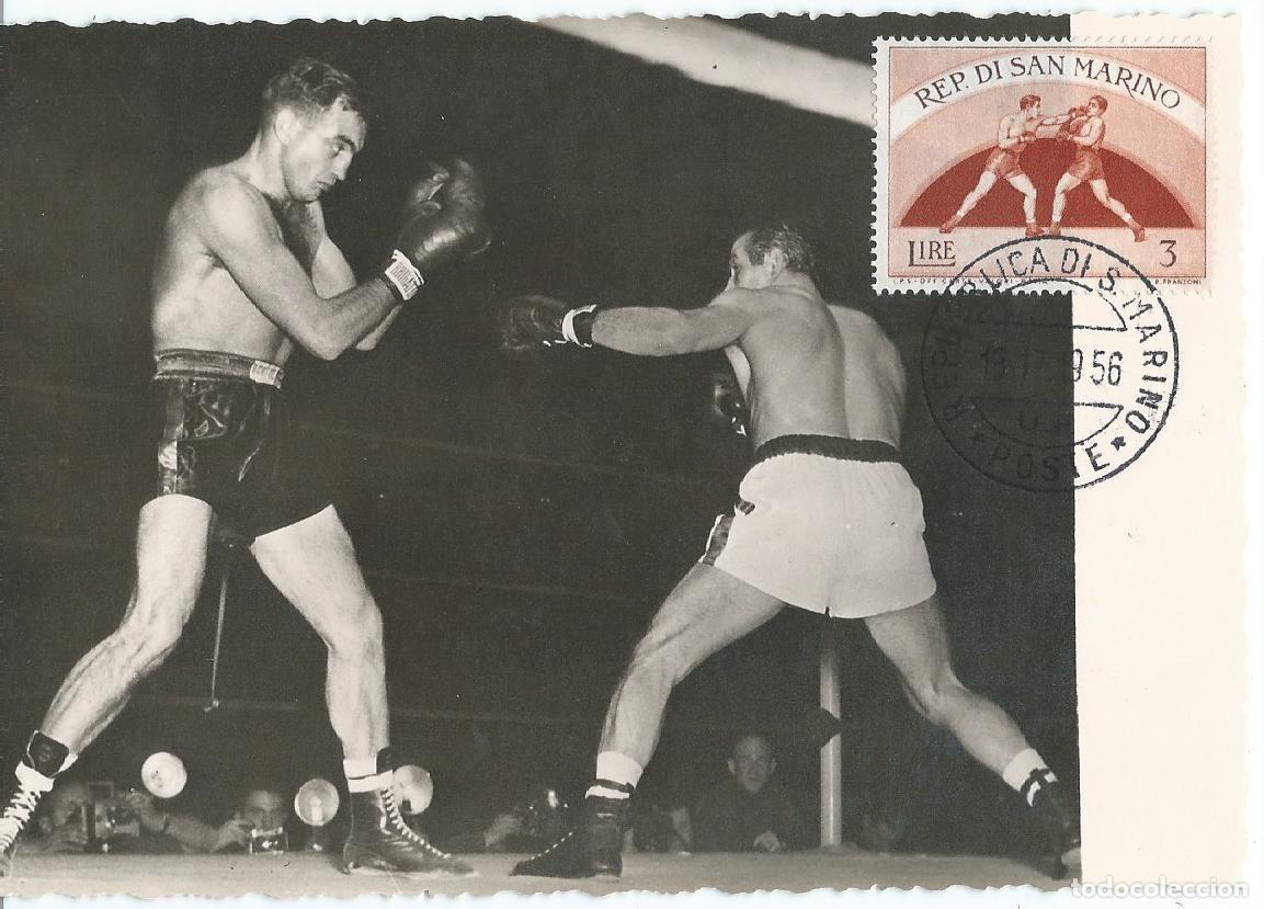 Sellos: 1956. SAN MARINO. M&Aacute;XIMA/MAXIMUM CARD. BOXEO/BOXING. YT 385. DEPORTES/SPORTS.