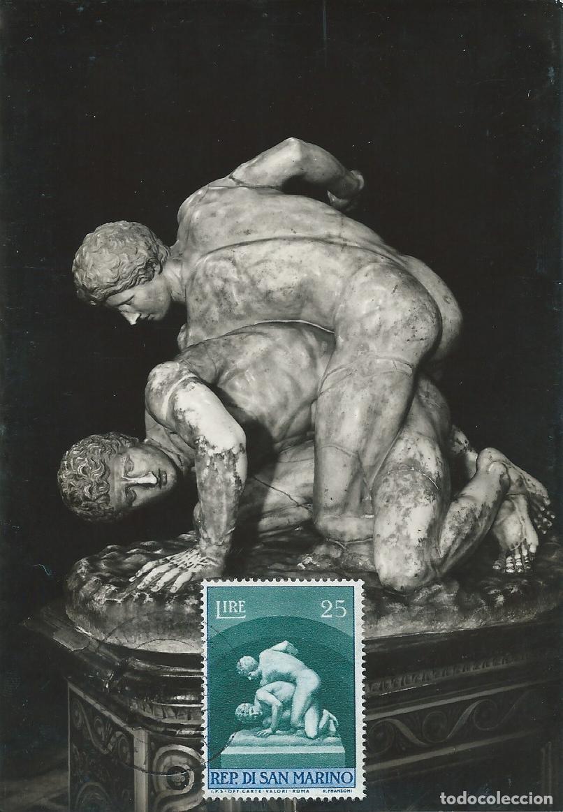 Sellos: 1956. SAN MARINO. M&Aacute;XIMA/MAXIMUM CARD. LUCHA/WRESTLING. YVERT 390. DEPORTES/SPORTS. ARTE.